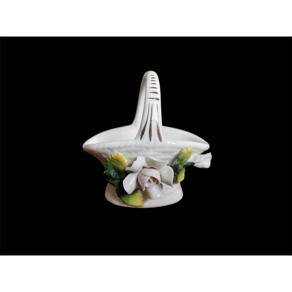 Vintage Elfinware Rose Basket Made in Germany 3" Porcelain Open Basket